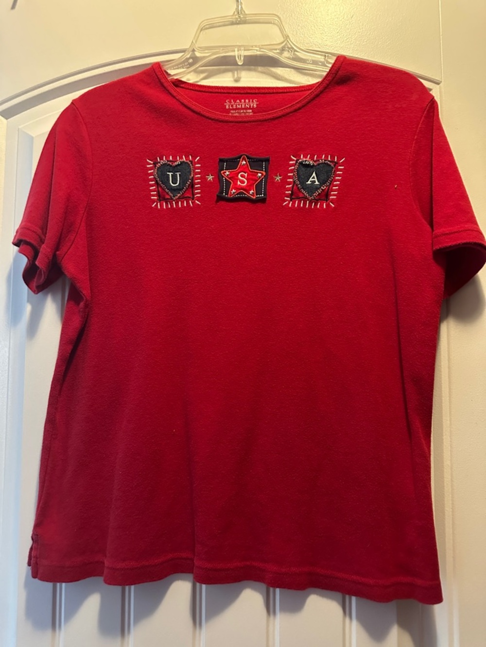 Classic Elements Women’s Red USA Patch Short-Sleeve Top